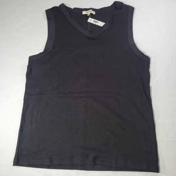 Madewell Black Generative Supima Cotton-Blend Sleeveless V-Neck Tank Top Size L - Picture 1 of 6